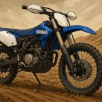Motocykel Yamaha pripravený na jazdu v teréne, detail pohonných a technických komponentov.