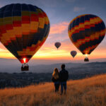 Pár si užíva romantické rande pri západe slnka s pohárom vína.